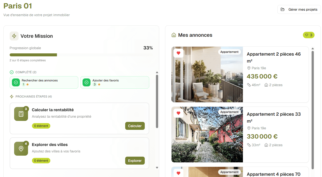 Interface de suivi de projet Solho